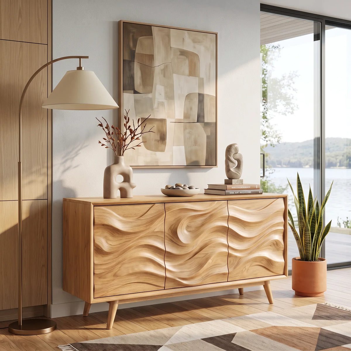 Organic Modern Wave Carved Sideboard Dining Room
