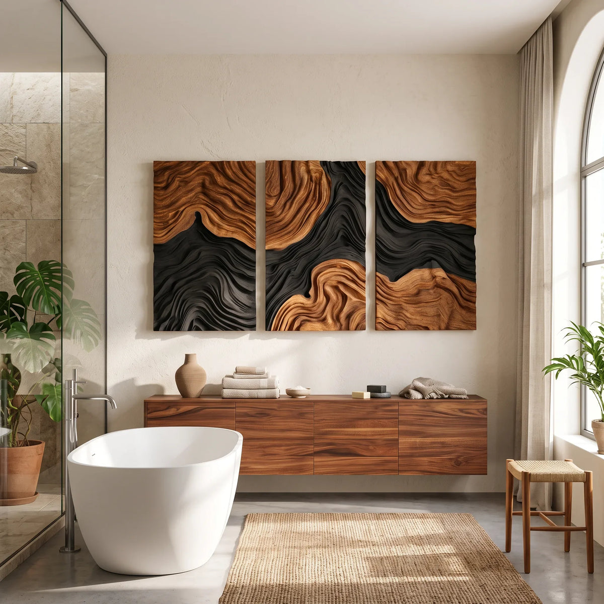 Mid Century Layered Landscape Wooden Wall Sculpture Hotel Suite