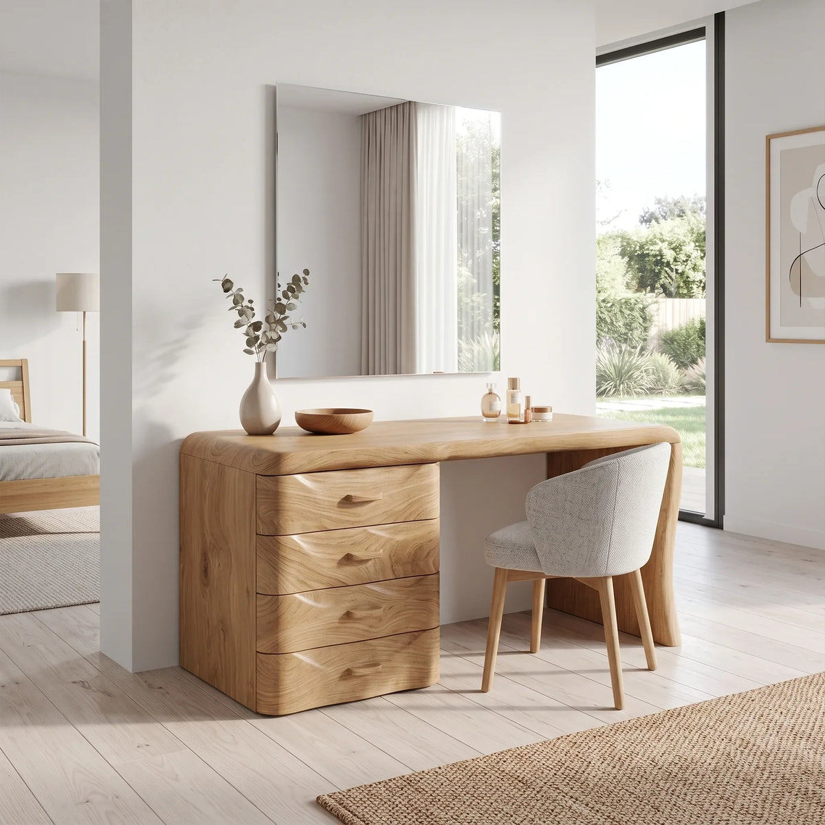 Sophisticated Modern Vanity Desk Makeup Vanity Wave Drawers For Bedroom