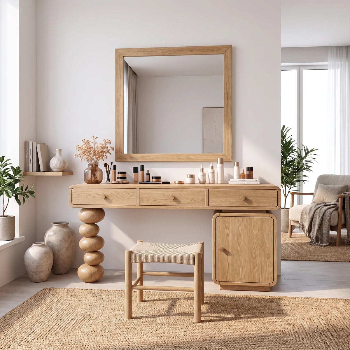 Playful Makeup Vanity Desk Bedroom Vanity Rounded Drawers For Dressing Room