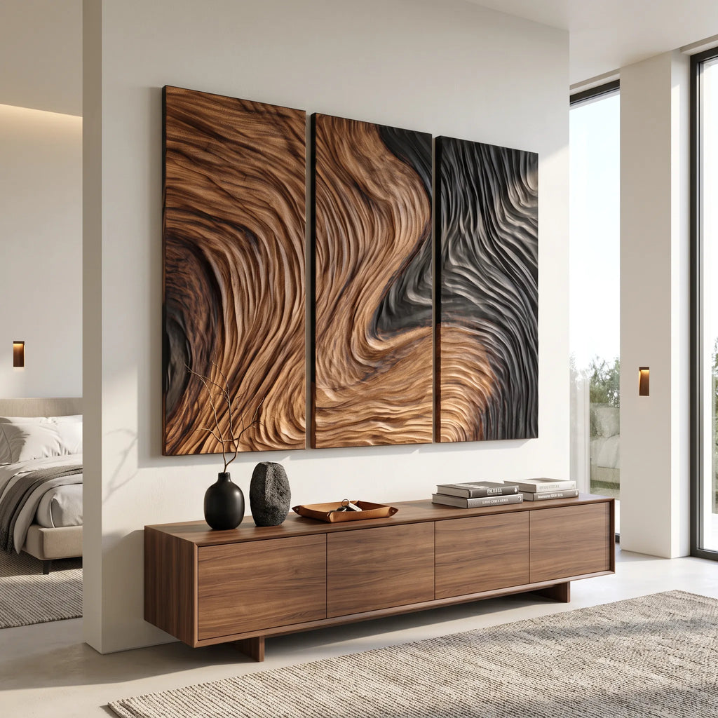 Coastal Modern Wooden Wall Art Master Bedroom
