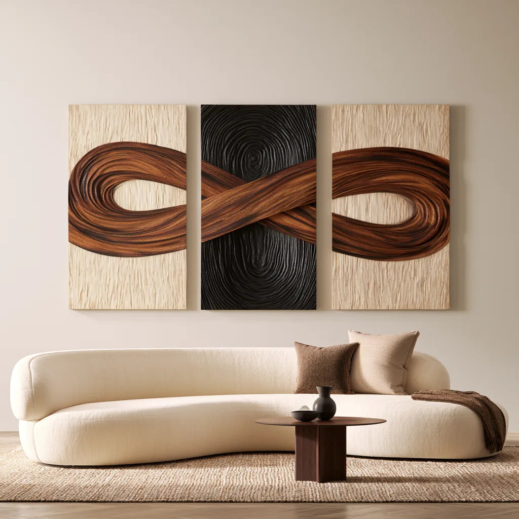 Handcrafted Infinity Wooden Wall Sculpture Modern Living Room