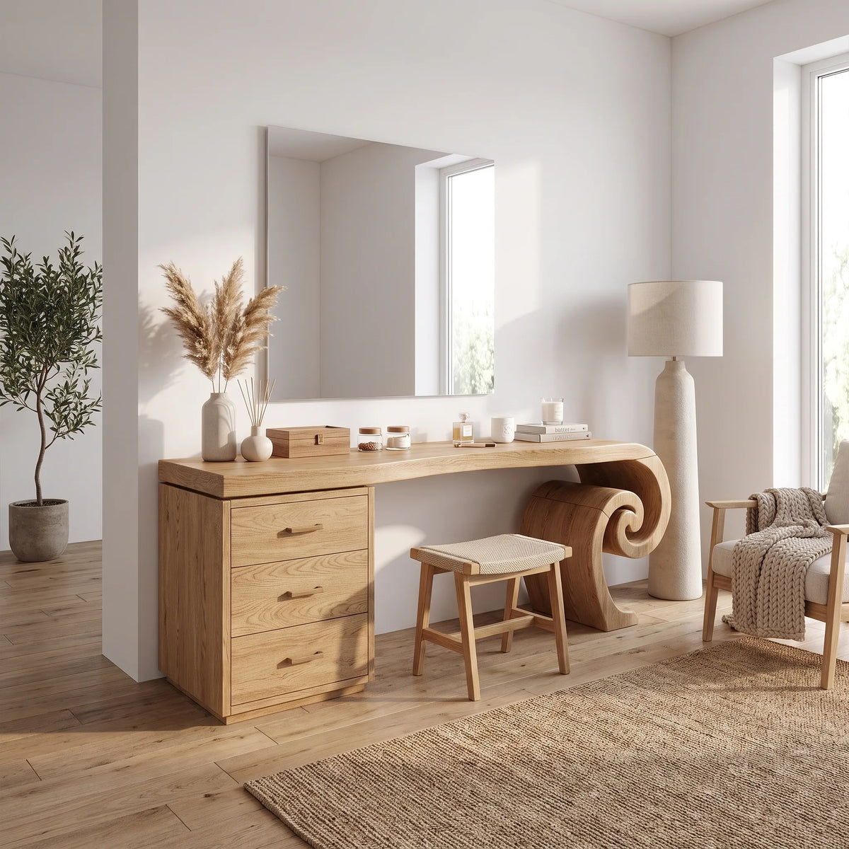 Tranquil Vanity Desk Dressing Table Makeup Vanity Spiral Accent For Bedroom