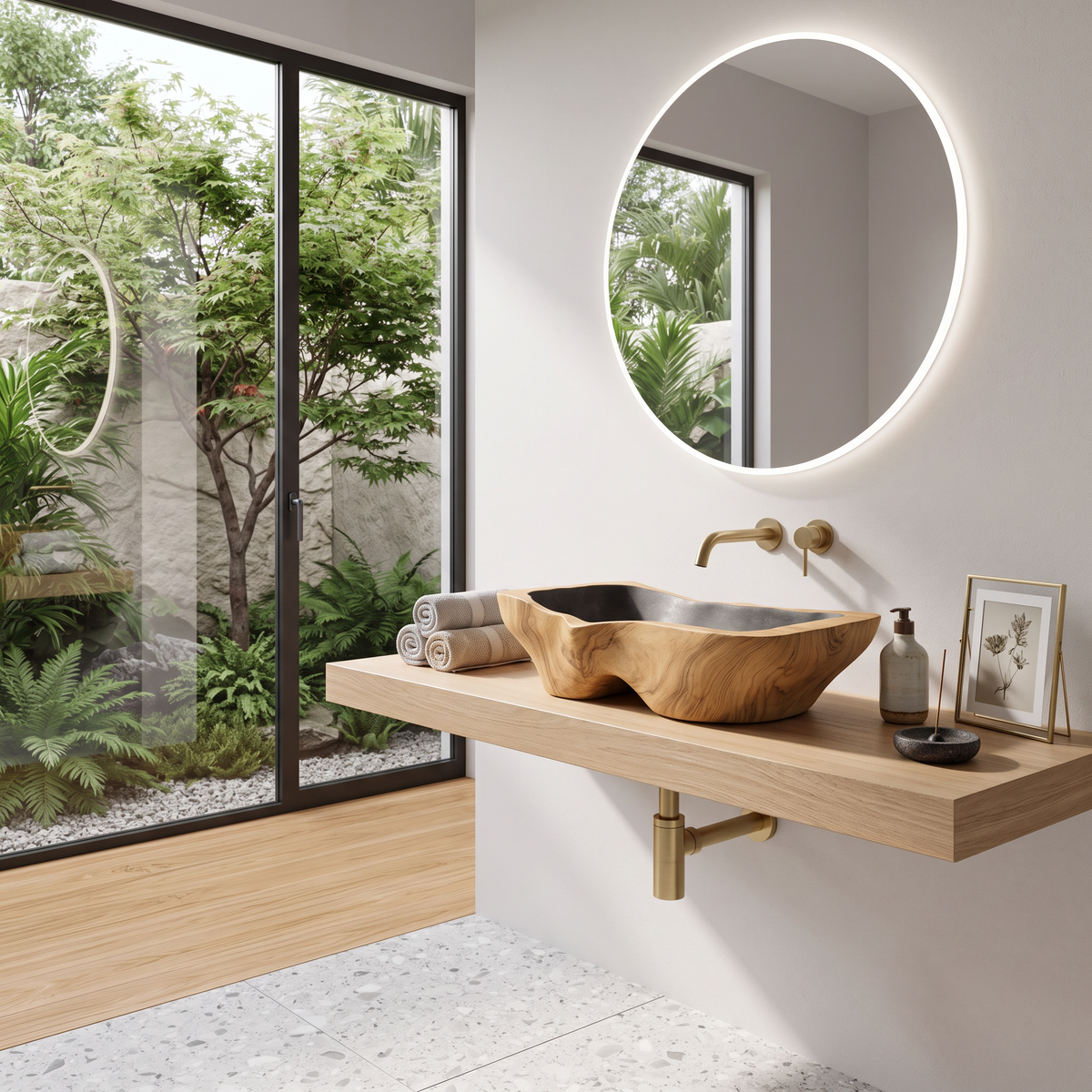 Mid Century Rustic Wooden Vessel Sink For Bathroom Ideas