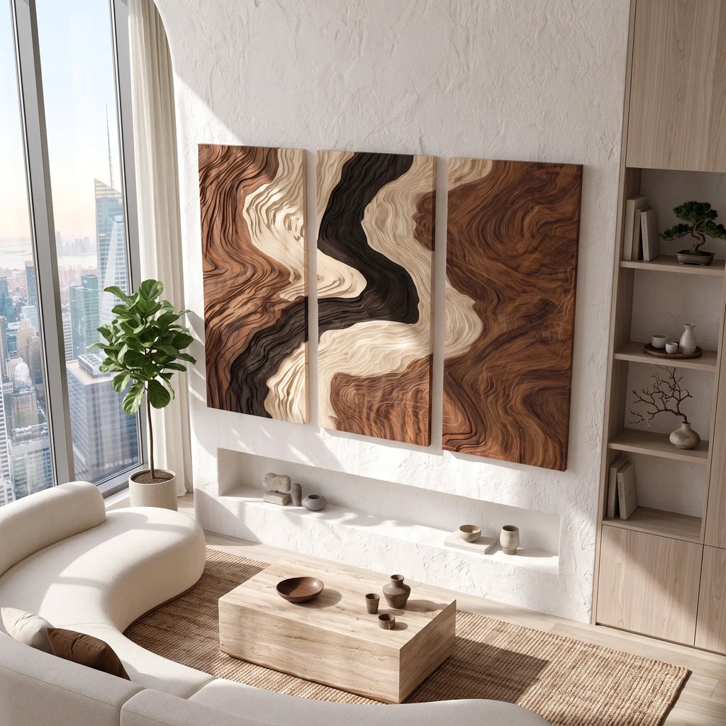 Contemporary Topographic Triptych Wall Art Luxury Bedroom