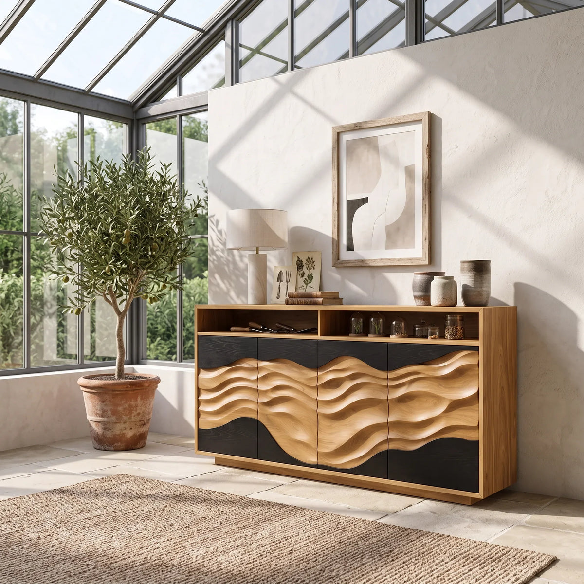Minimalist Low Reeded Sideboard Modern Living Room