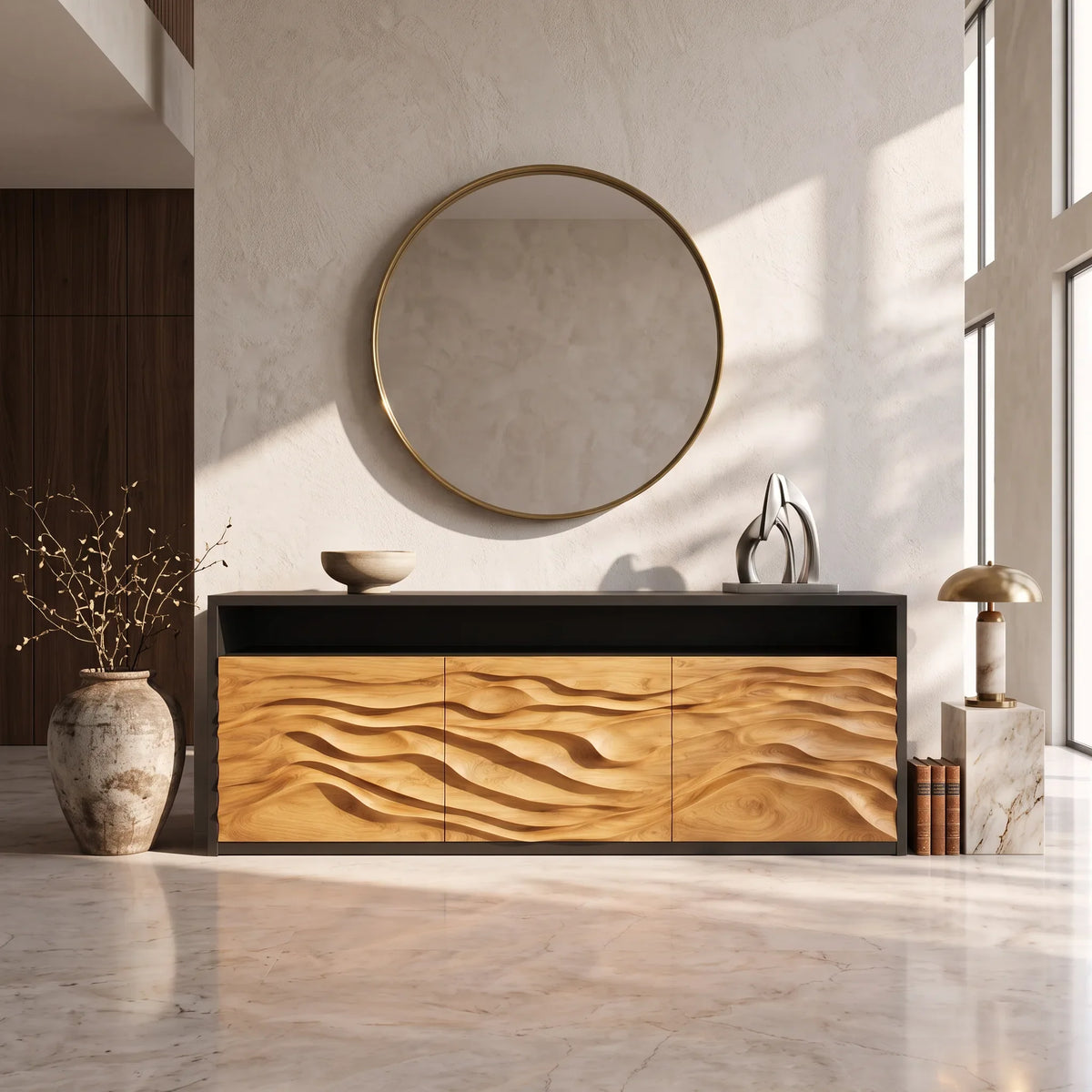 Contemporary Fluted Credenza Cozy Living Room