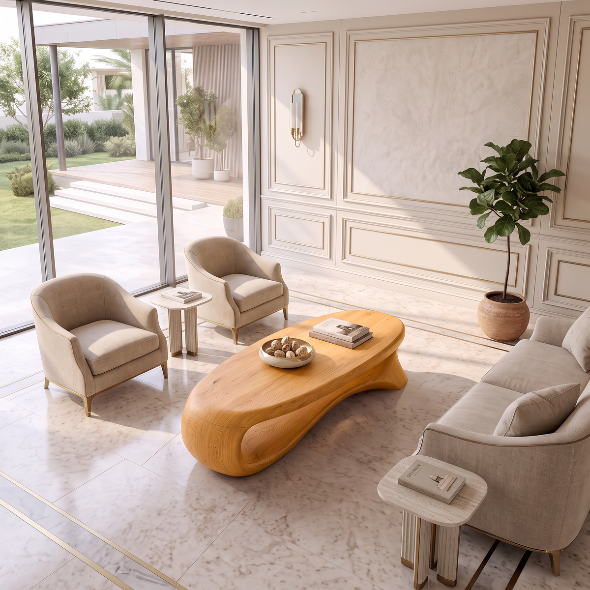 Contemporary Wooden Coffee Table With Oval Top Design For Living Room