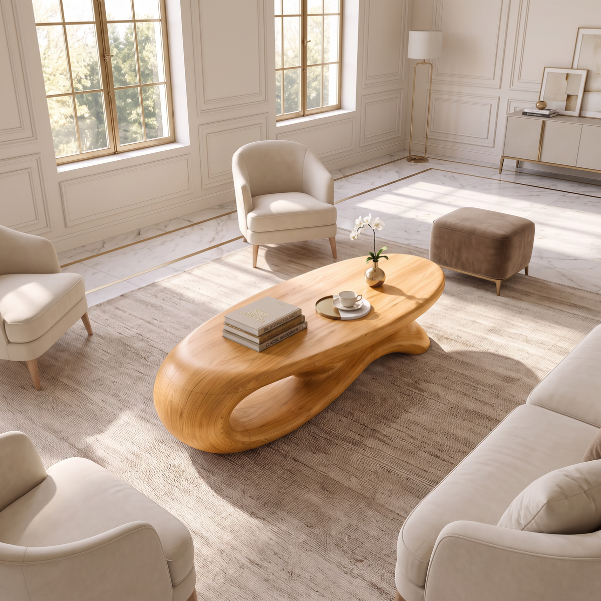 Modern Oval Coffee Table With Smooth Curved Profile For Living Room