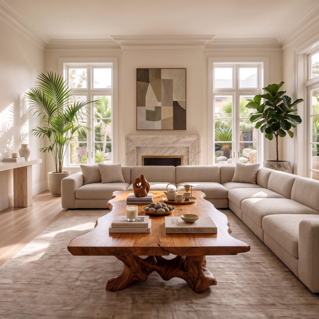 Rustic Coffee Table With Raised Natural Wood Grain Top For Living Room