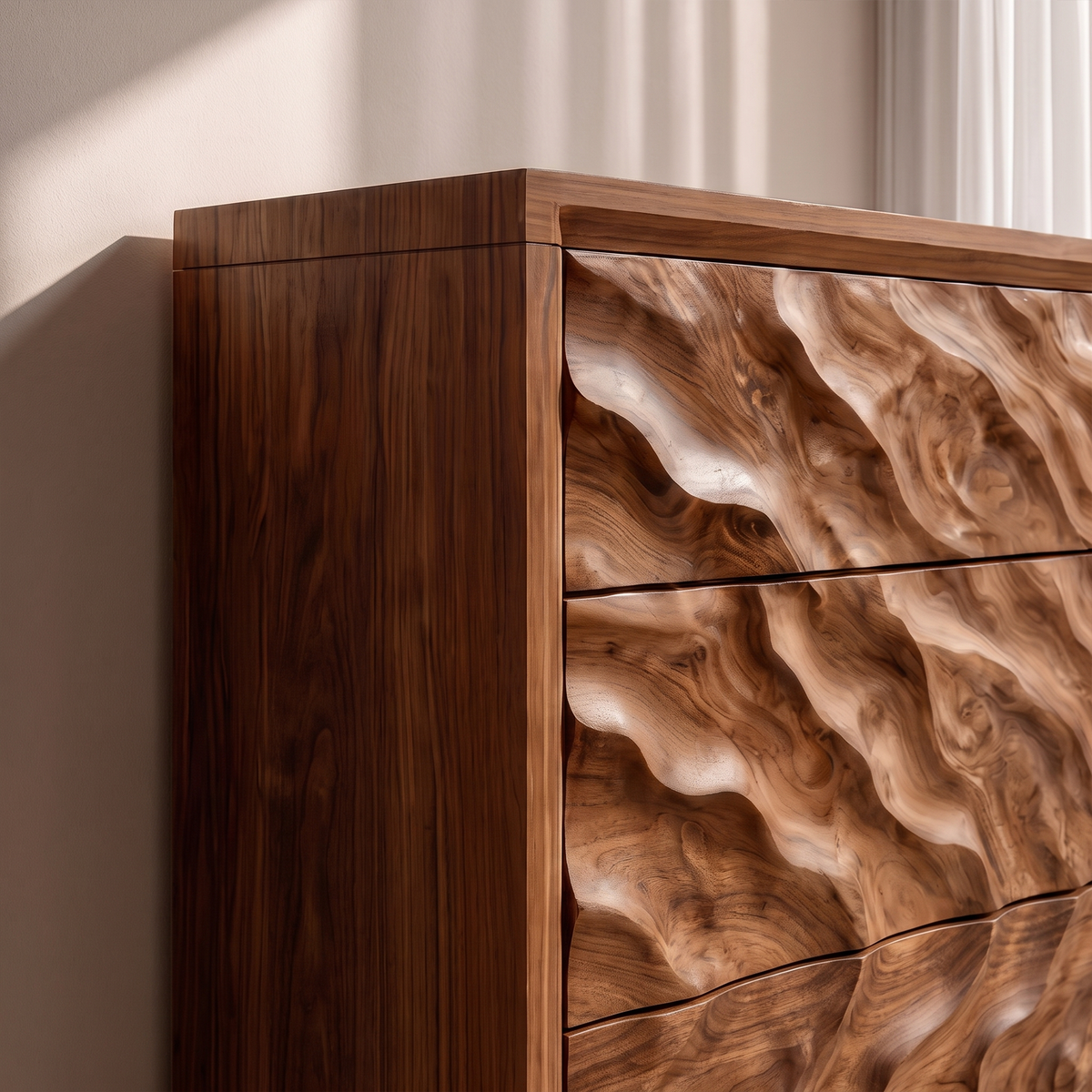 Mid Century Tall Wooden 4 Drawer Dresser For Scandinavian Style Bedroom