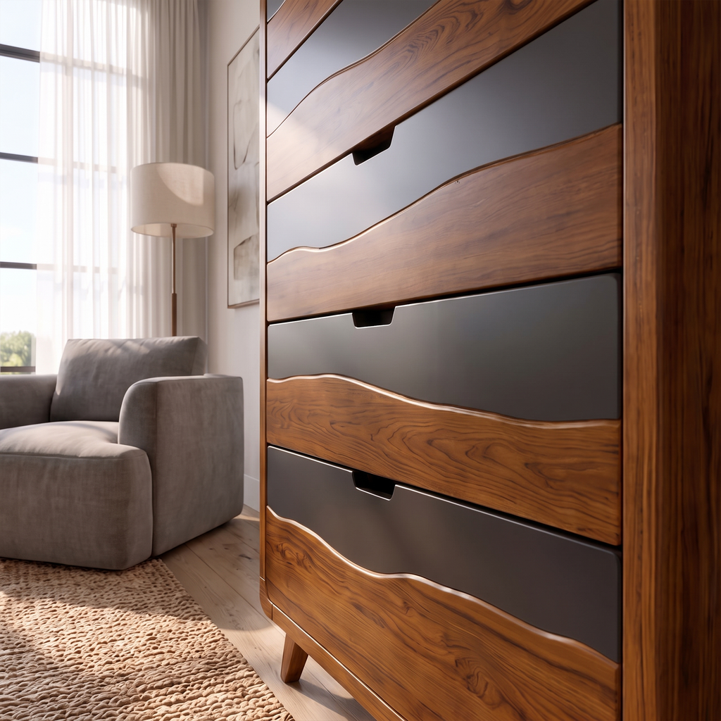 Rustic Tall Wooden 5 Drawer Dresser For Modern Farmhouse Bedroom