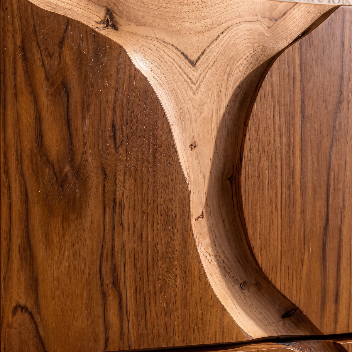 Contemporary Wooden Dresser With Two Tone Carved Panels For Bedroom
