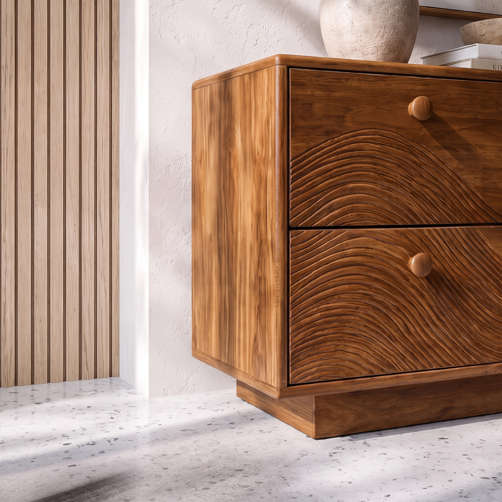 Rustic Bedroom Dresser With Low Profile Form And Simple Drawer Design