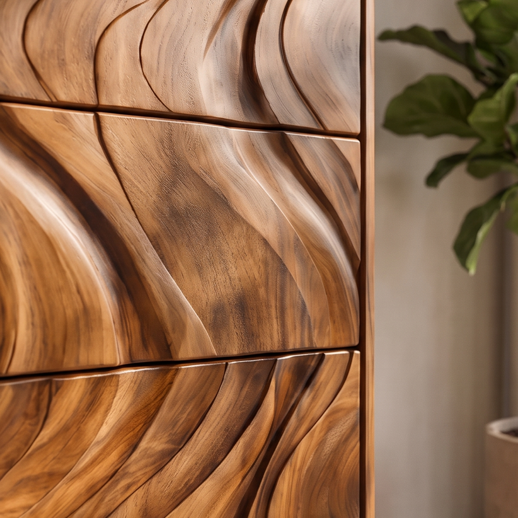 Modern Tall Dresser With Vertical Wave Carving For Bedroom