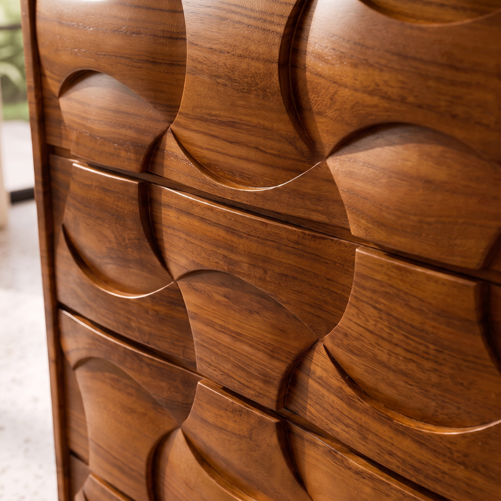 Rustic Wooden Dresser With Textured Wood Grain Front For Bedroom