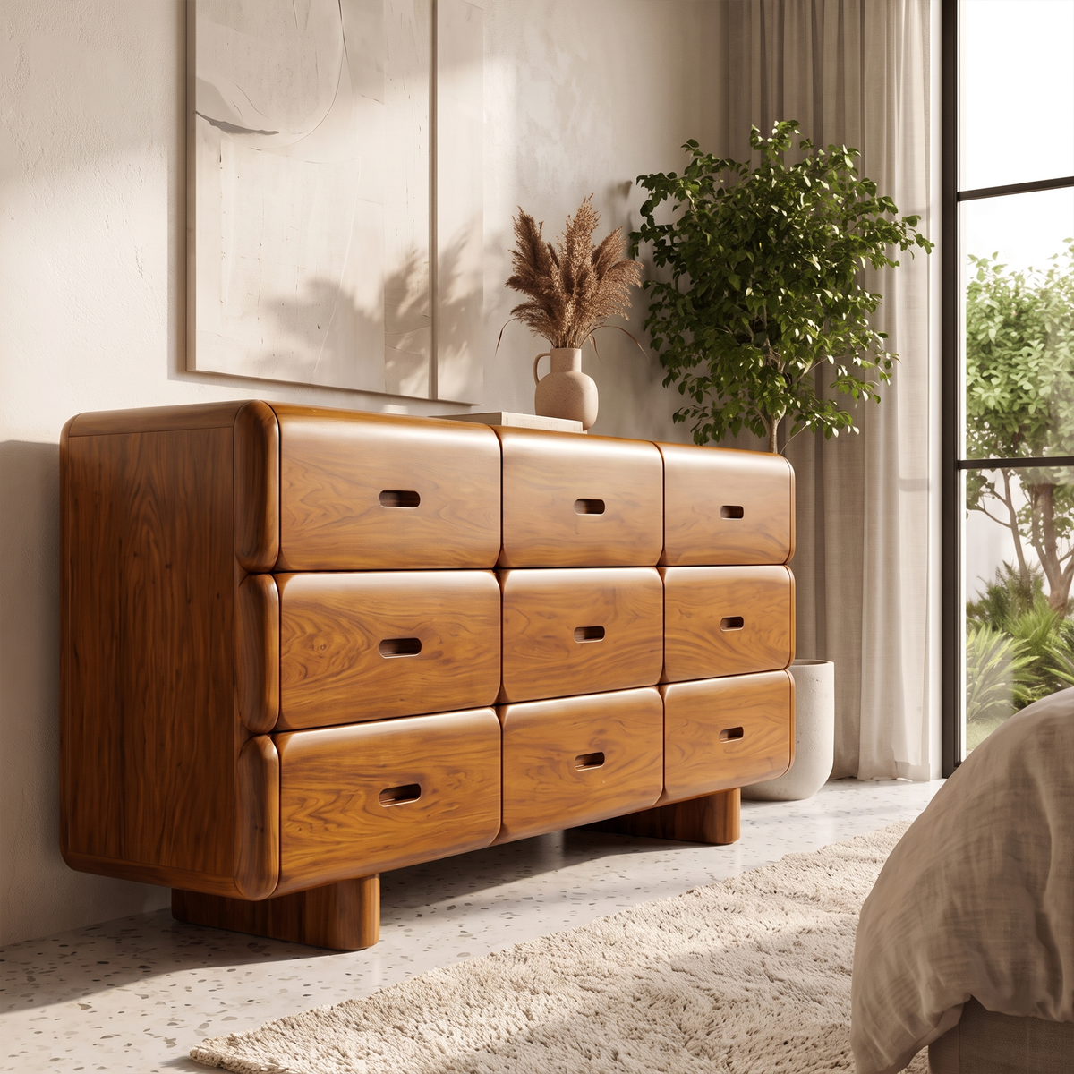 Rustic Solid Wood Dresser With Simple Low Frame For Bedroom