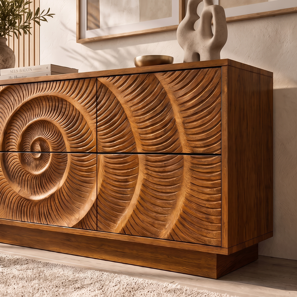 Contemporary Chest Dresser With Layered Circle Pattern For Bedroom