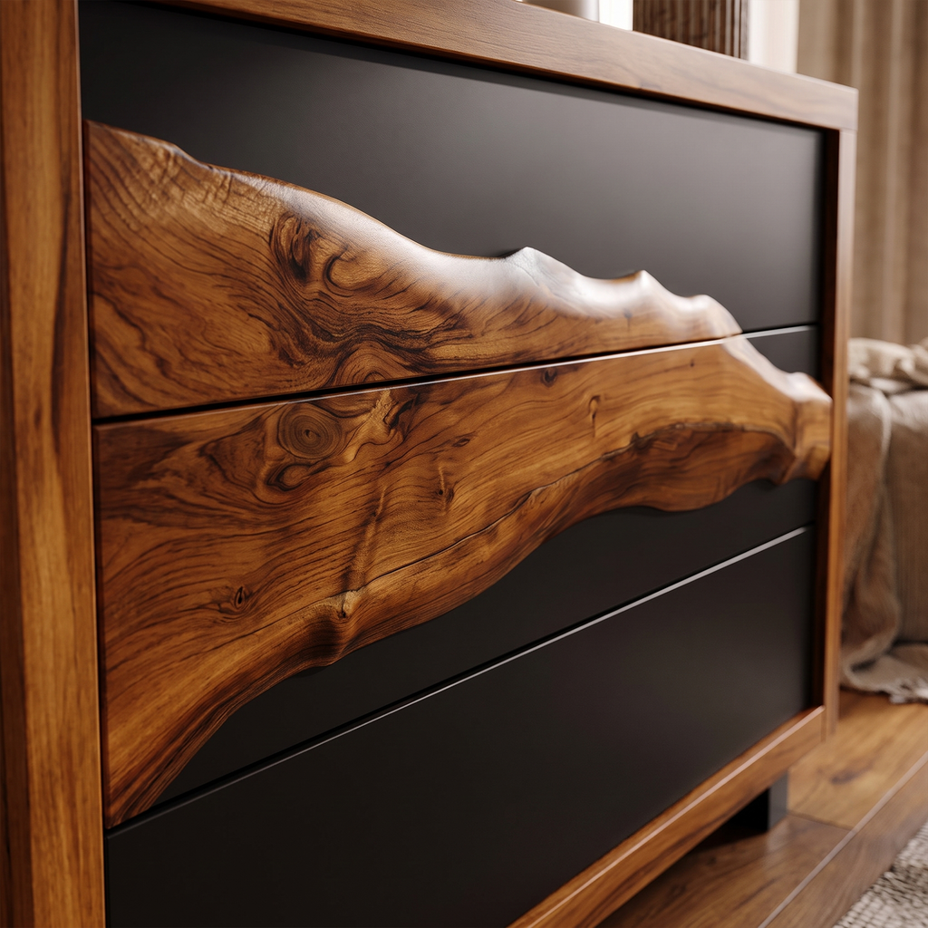 Modern Black Dresser With Contrasting Natural Wood Grain Front For Bedroom