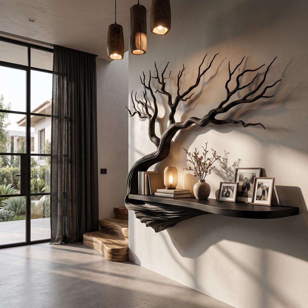 Mid Century Tree Bookcase With Asymmetrical Branch Design For Bedroom