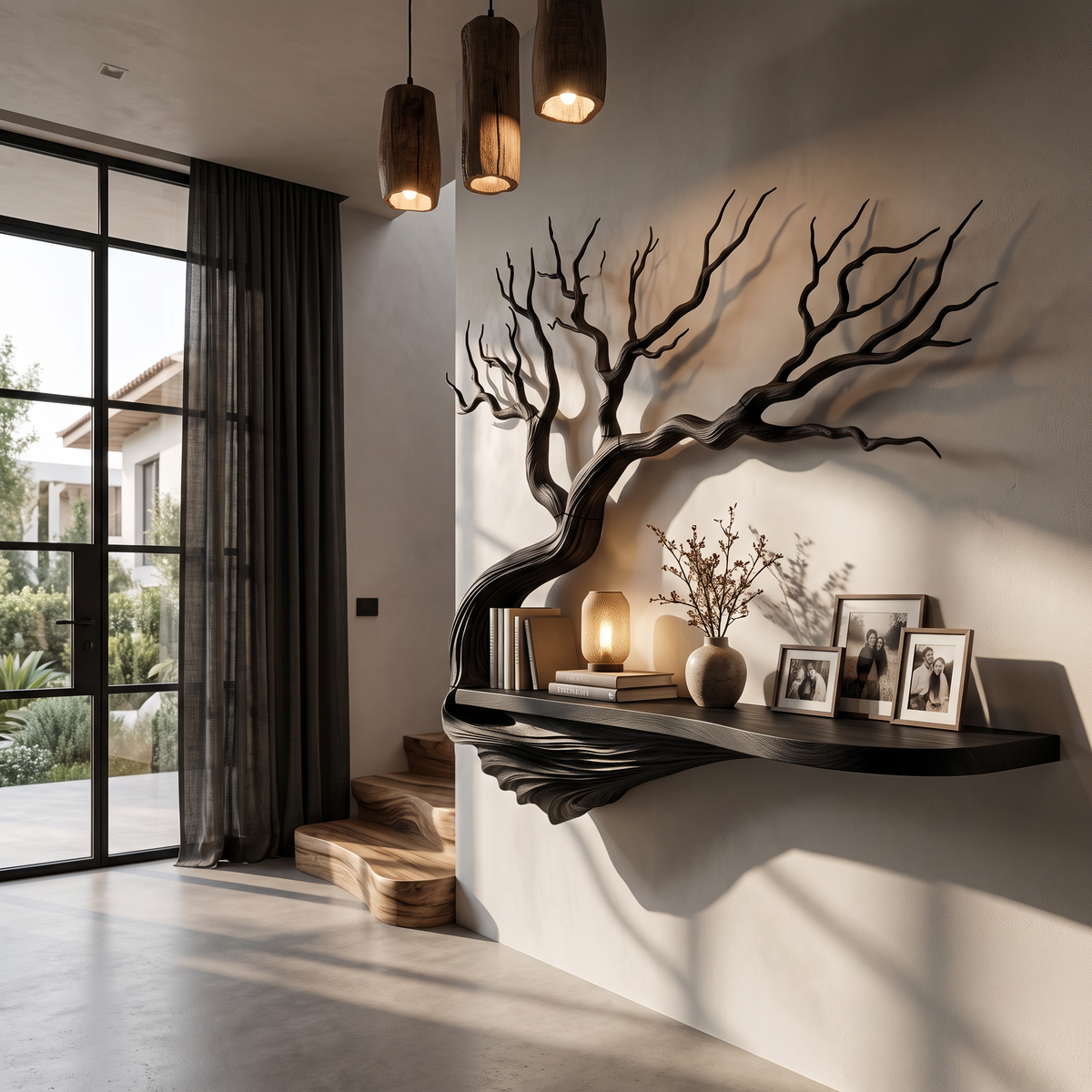 Mid Century Tree Bookcase With Asymmetrical Branch Design For Bedroom