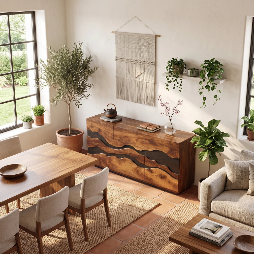 Modern Wave Carved Liquor Cabinet Dining Room