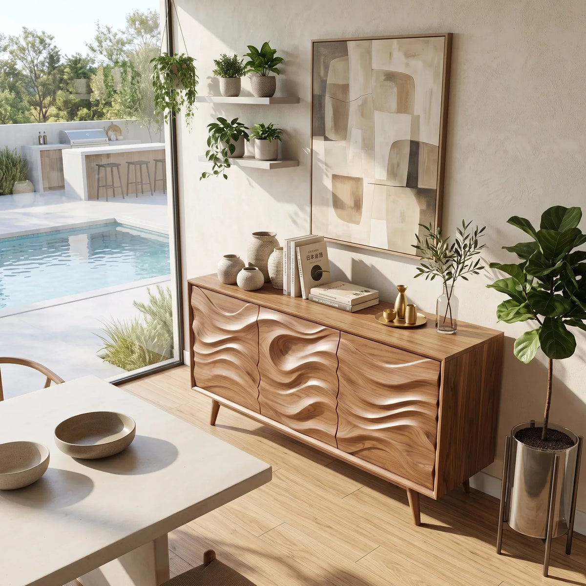 Organic Modern Wave Carved Sideboard Dining Room