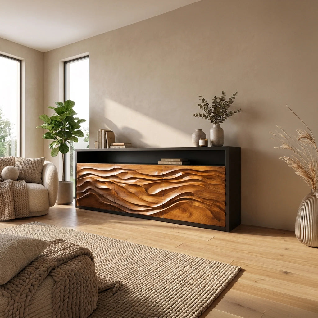 Contemporary Fluted Credenza Cozy Living Room