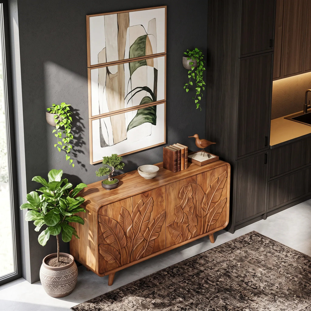 Handcrafted Botanical Sideboard Cabinet Dining Room