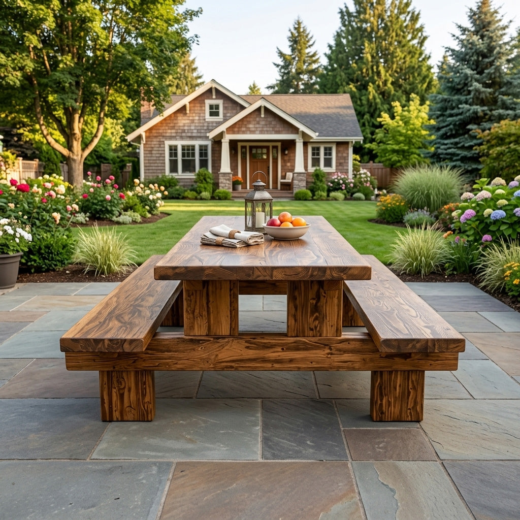 Minimalist Outdoor Picnic Table With Benches For Garden Or Cabin