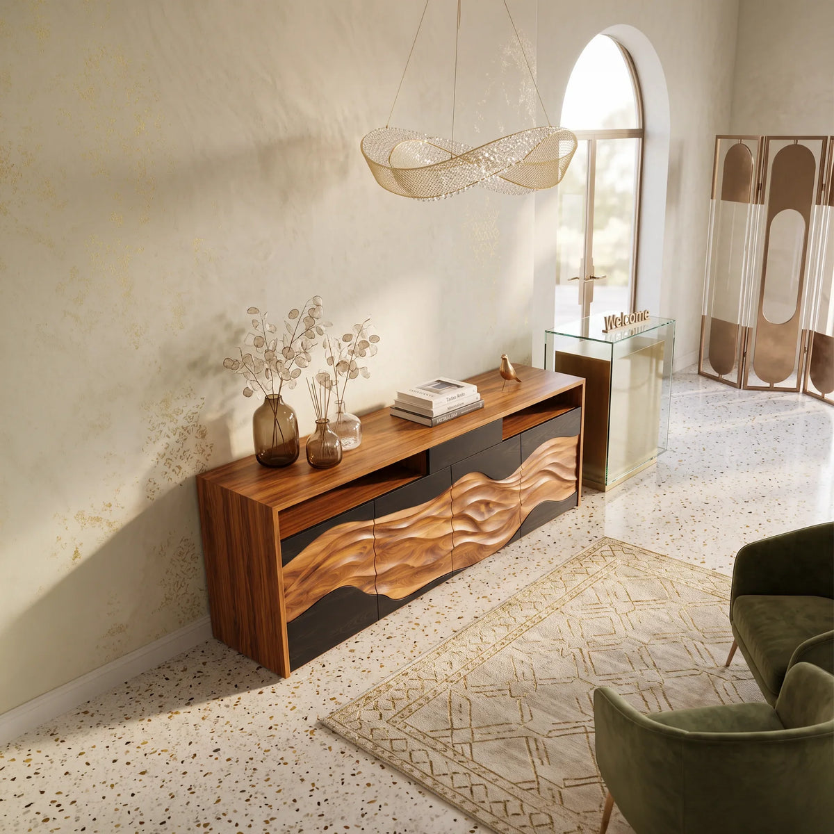 Handcrafted Wave Carved Buffet Modern Dining Room