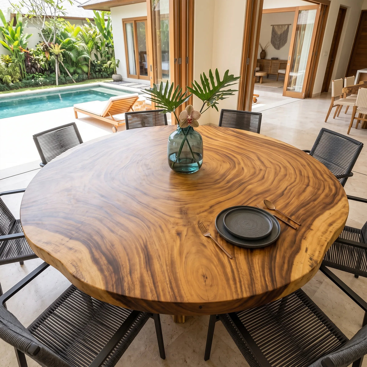 Rustic Live Edge Round Table Top 8 Seater