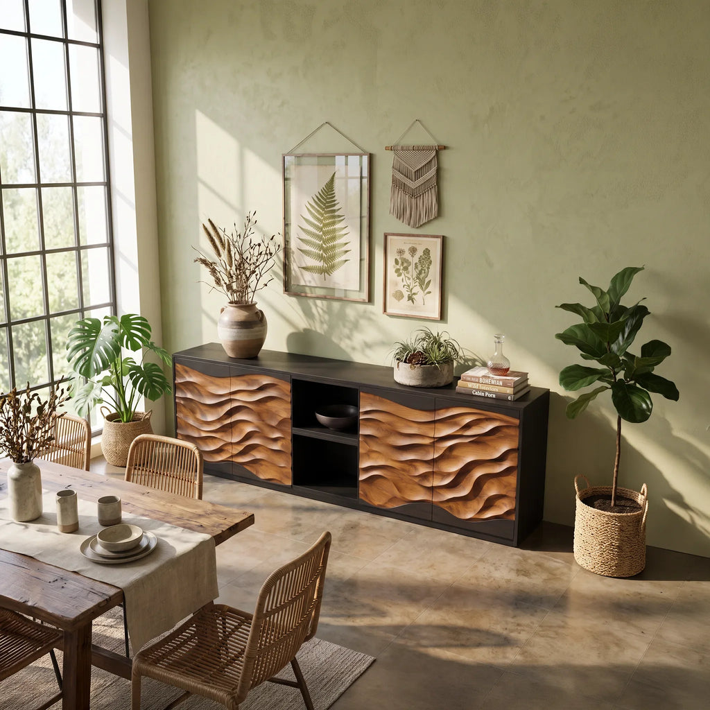 Modern Dune Carved Credenza Open Living Room