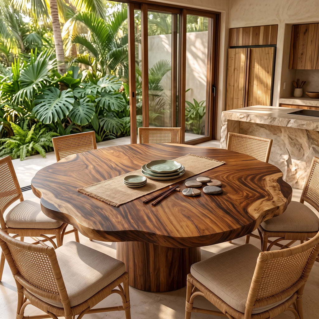 Mid Century Round Wood Table Top Dining Room