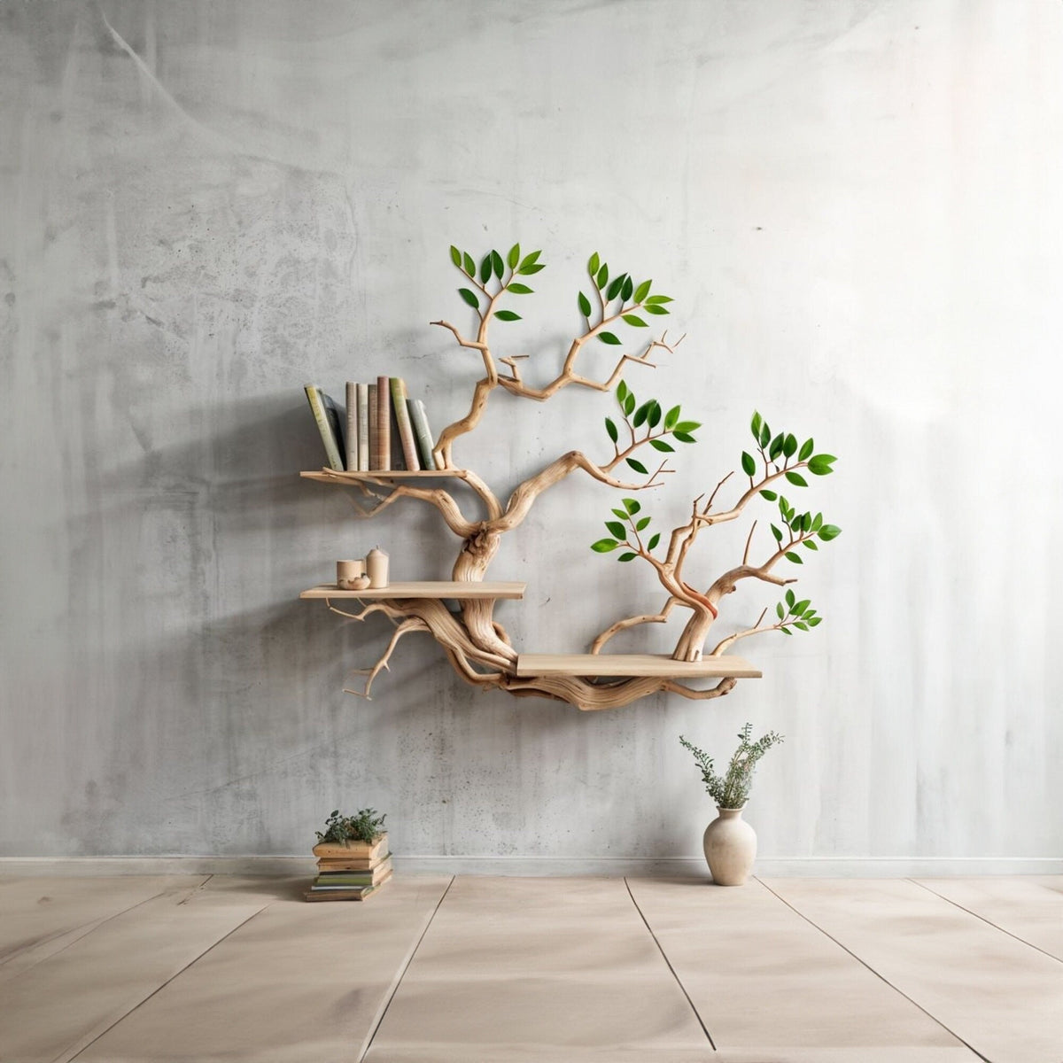 Driftwood Branch Shelves Carving Floating Bookshelf Wall