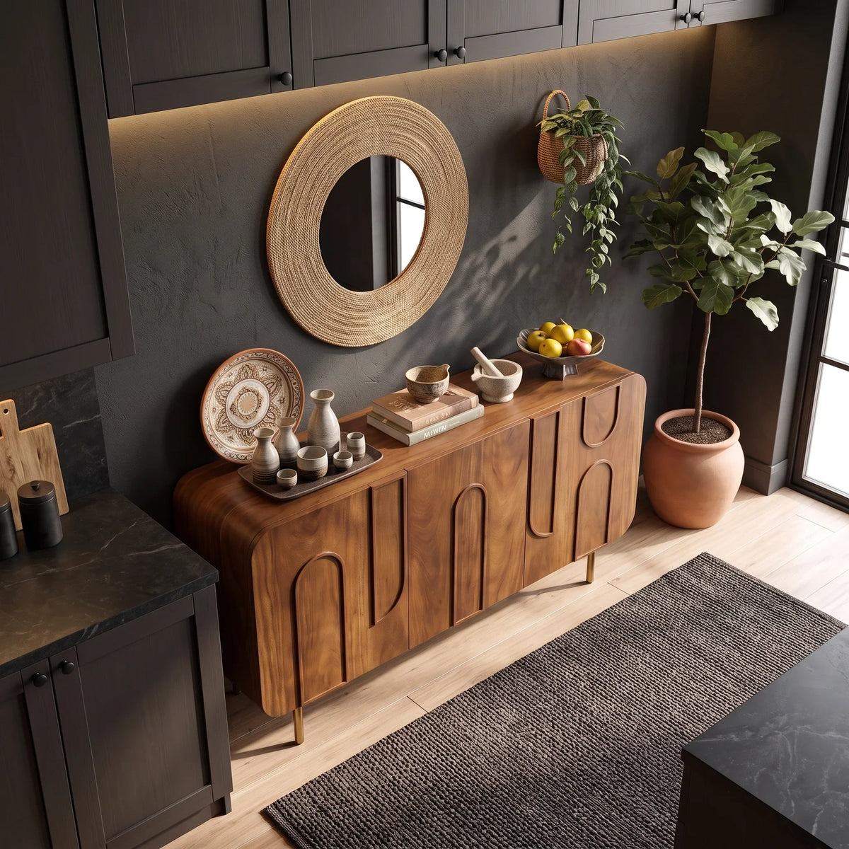 Mid Century Geometric Buffet Cabinet Living Room