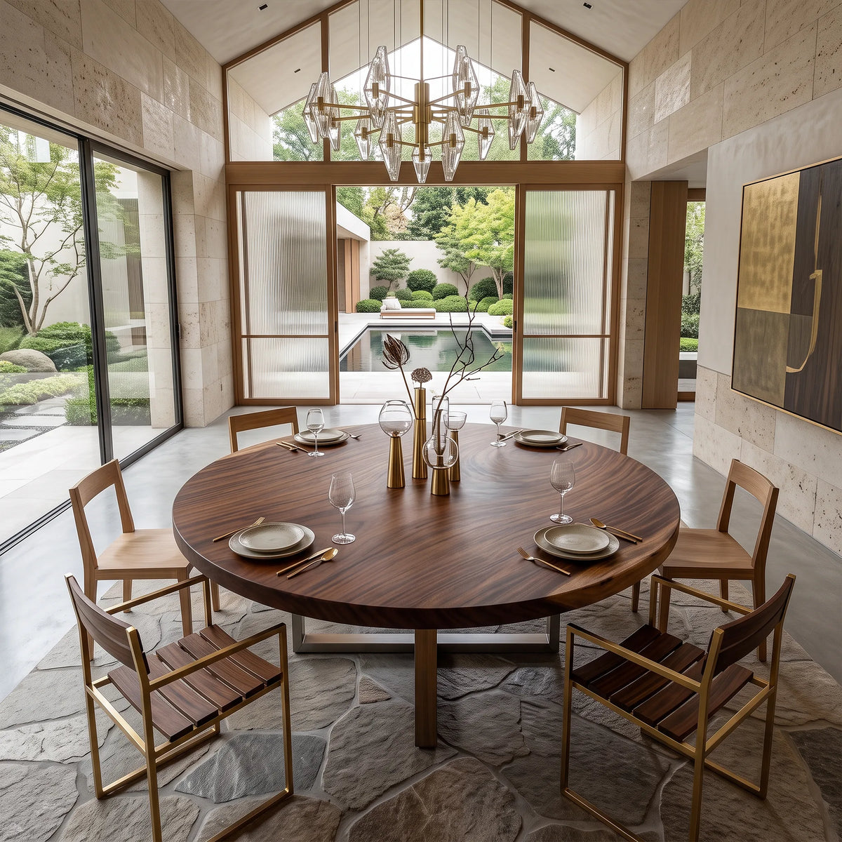 Mid Century Round Dining Table Top Garden View
