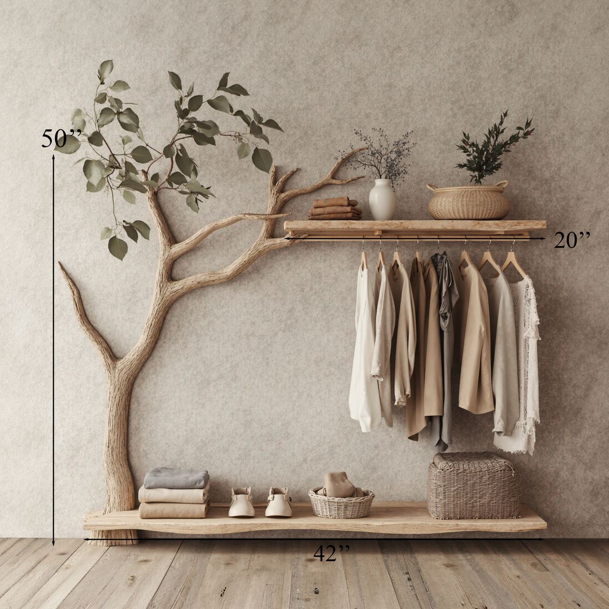 Solid Wood Coat Hanger Stand Coat Rack With Shelf Decorative Hooks