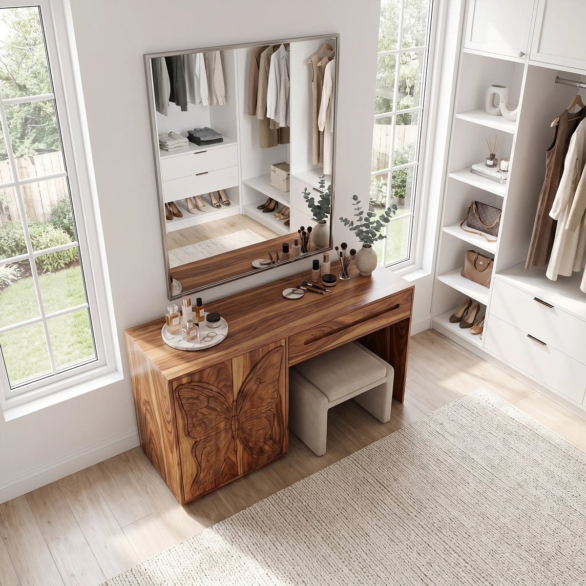 Dreamy Bedroom Vanity Makeup Vanity Desk Butterfly Cabinet For Dressing Room