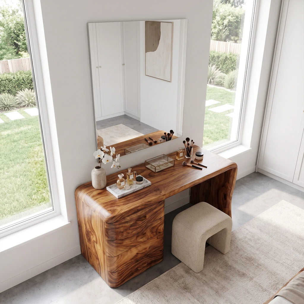 Sophisticated Modern Vanity Desk Makeup Vanity Wave Drawers For Bedroom