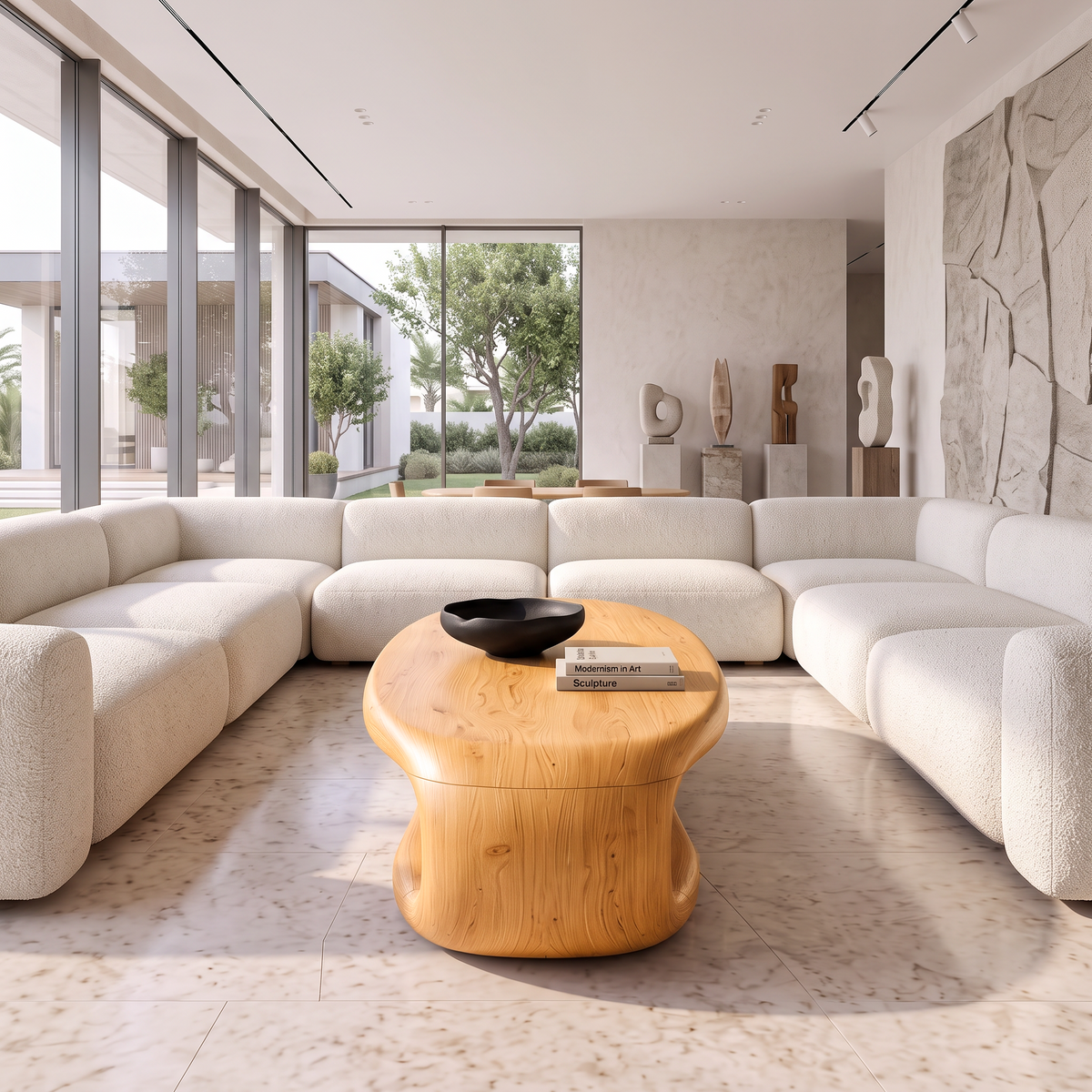 Contemporary Wooden Coffee Table With Oval Top Design For Living Room