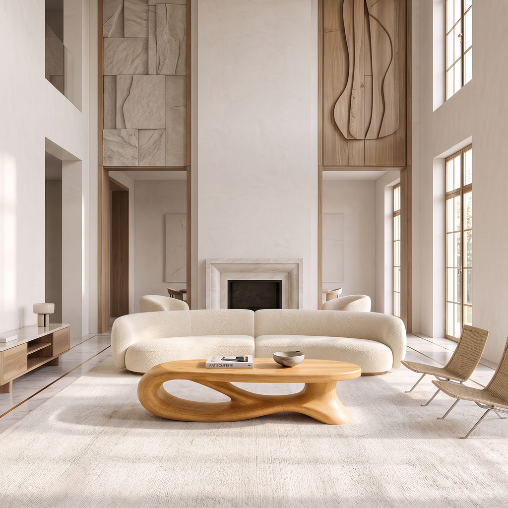 Modern Oval Coffee Table With Smooth Curved Profile For Living Room