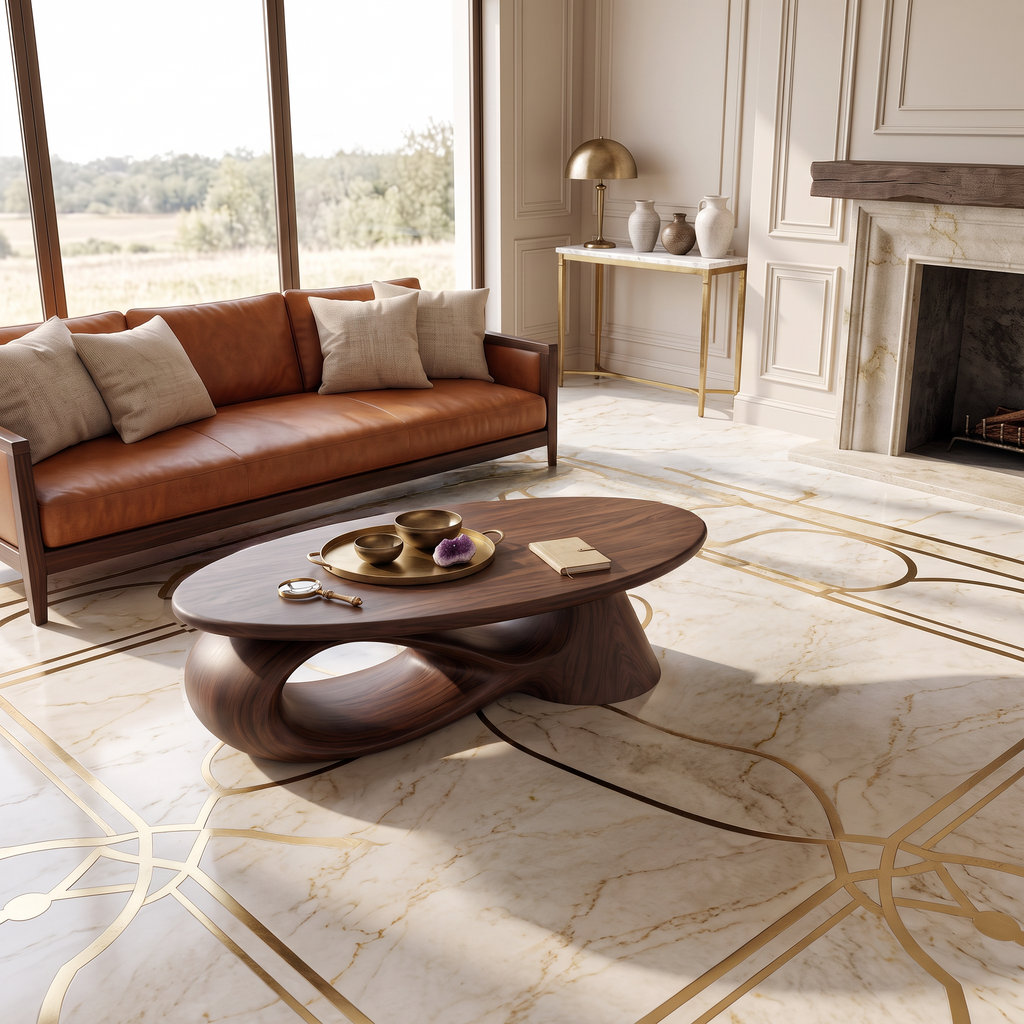 Organic Oval Coffee Table With Low Profile Form For Living Room