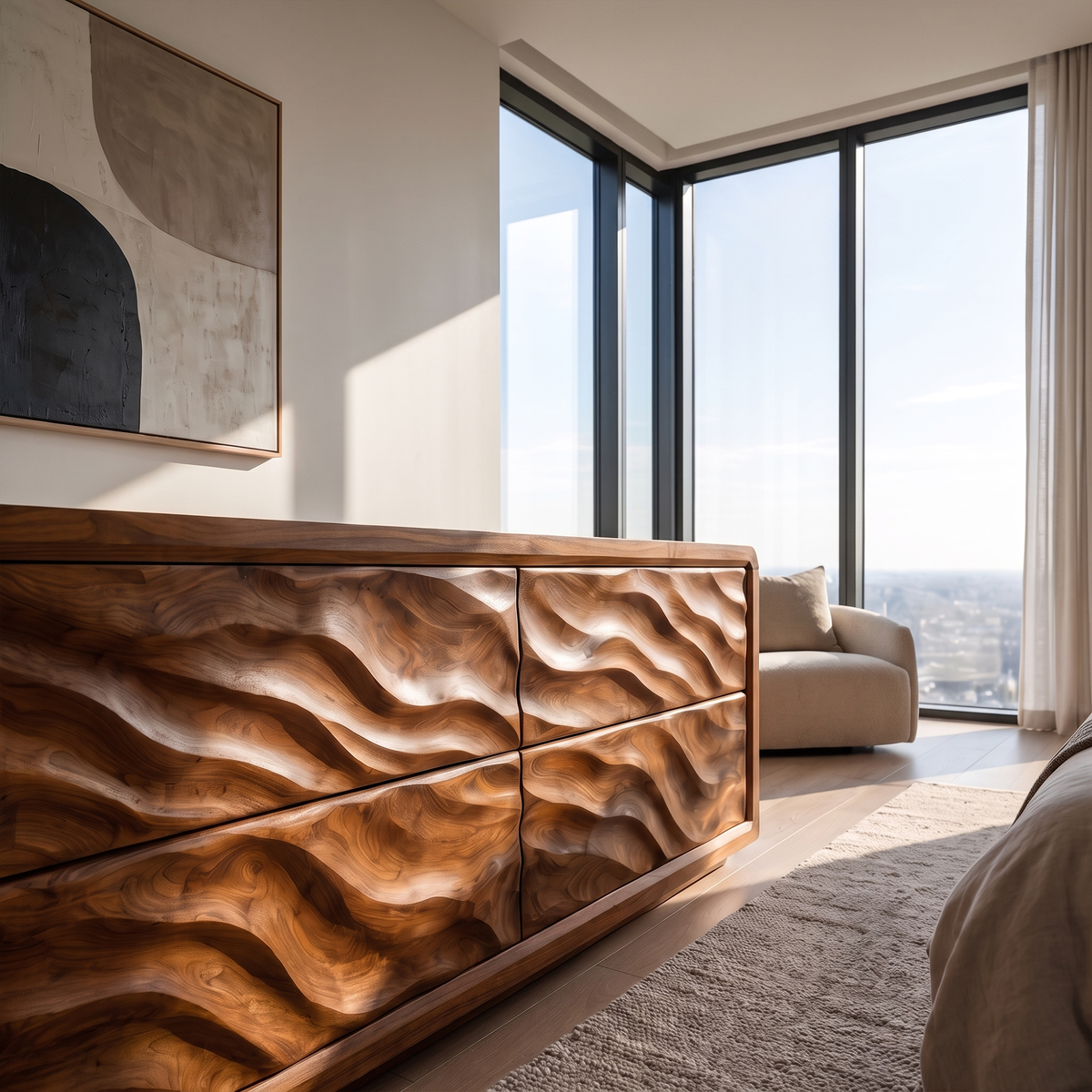 Modern Wide 4 Drawer Dresser For Bedroom