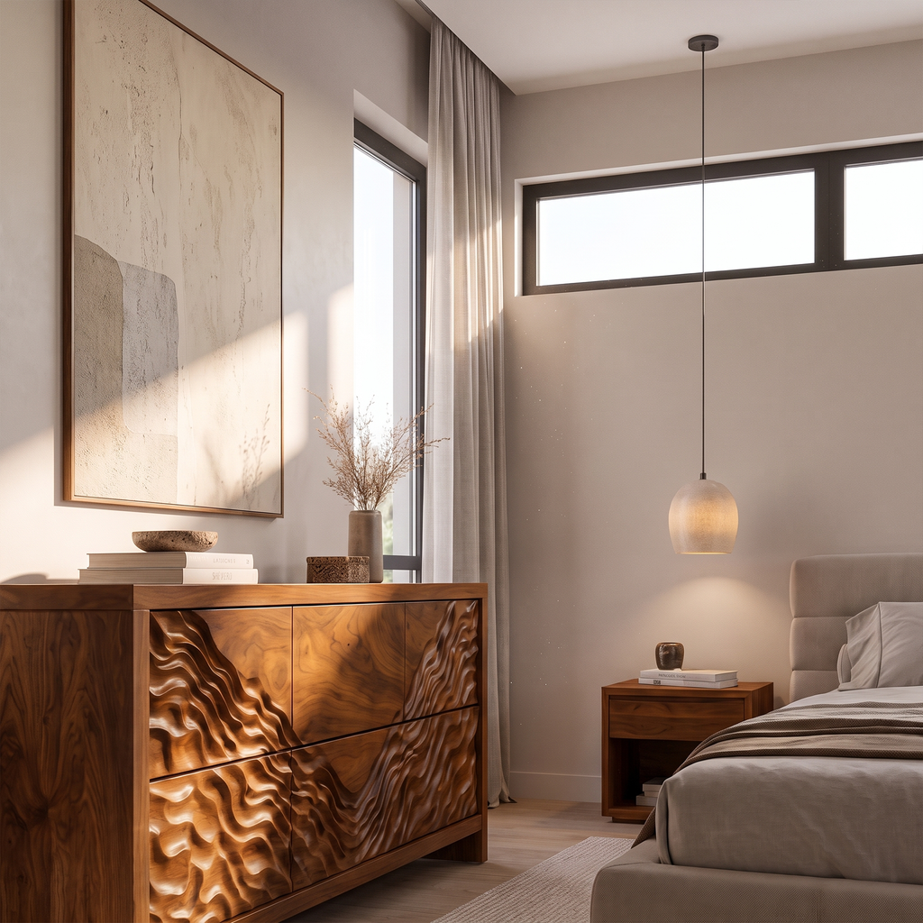 Modern Wide Wooden 6 Drawer Dresser For Bedroom Storage