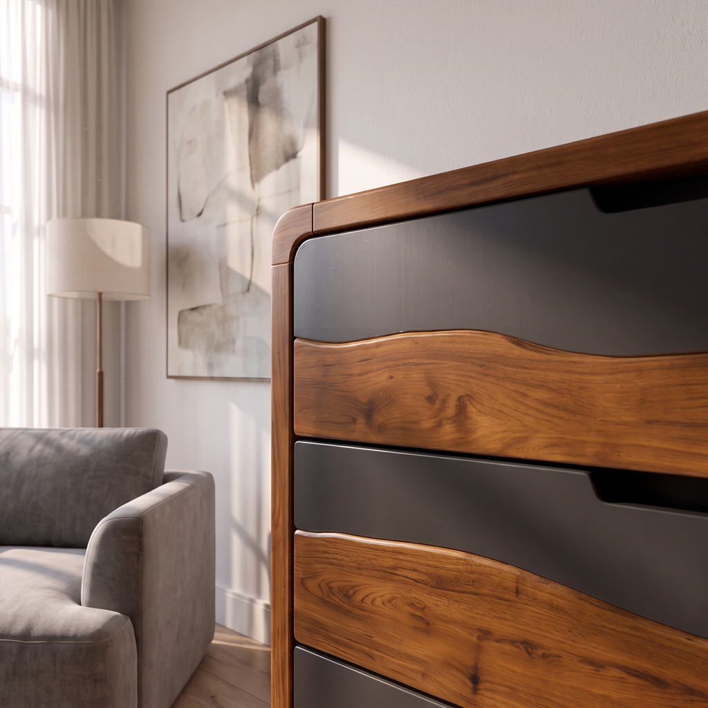 Rustic Tall Wooden 5 Drawer Dresser For Modern Farmhouse Bedroom