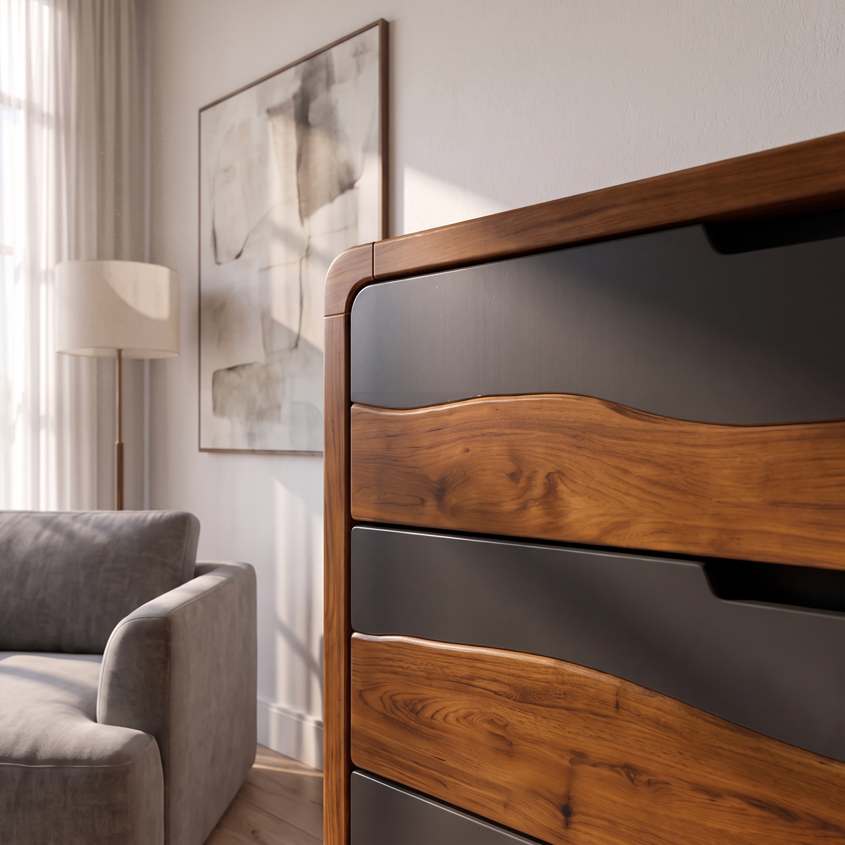 Rustic Tall Wooden 5 Drawer Dresser For Modern Farmhouse Bedroom