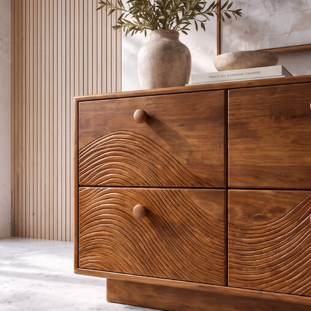 Rustic Bedroom Dresser With Low Profile Form And Simple Drawer Design