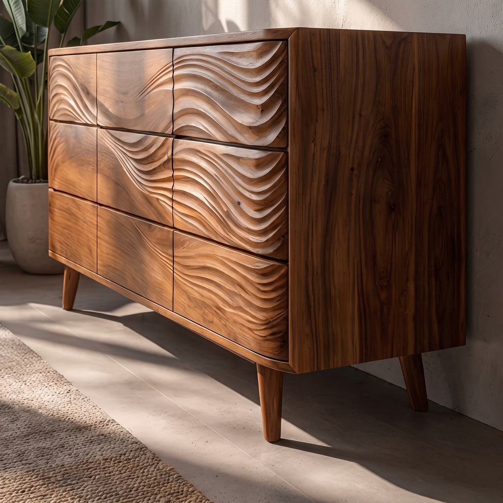Mid Century Chest Dresser With Stacked Drawer Storage For Bedroom