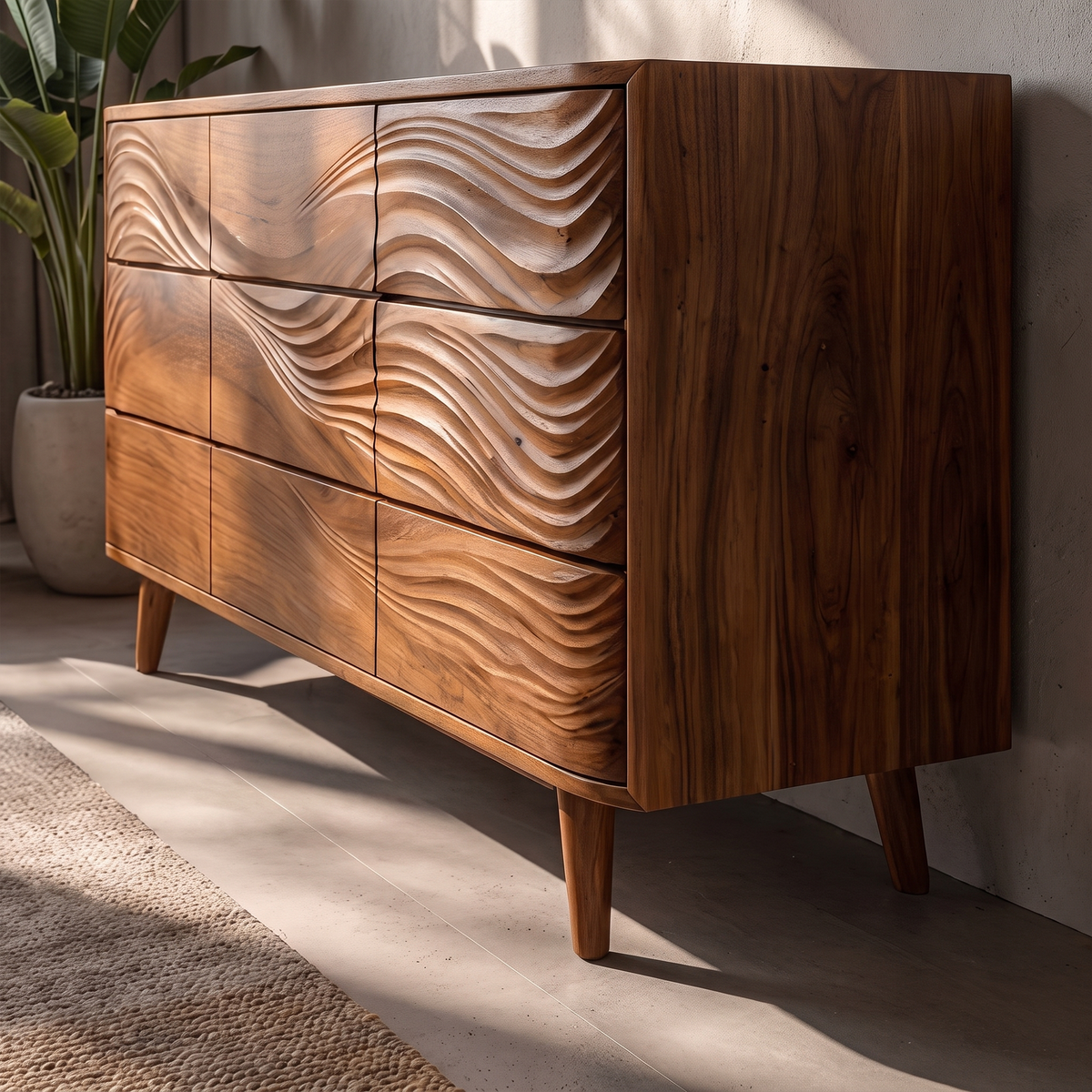 Mid Century Chest Dresser With Stacked Drawer Storage For Bedroom